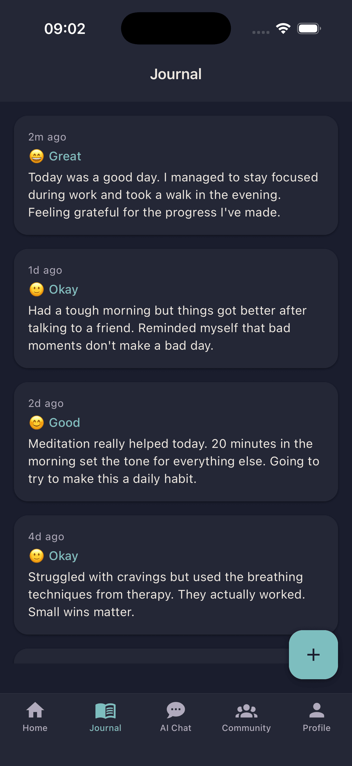 Oku journal with mood-scored private entries